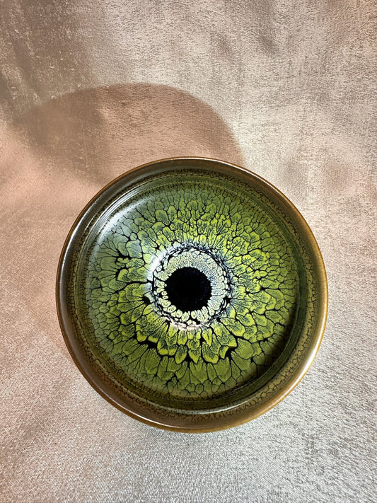 Black glaze green partridge feather pattern tied mouth shape cup, JiPeiFu