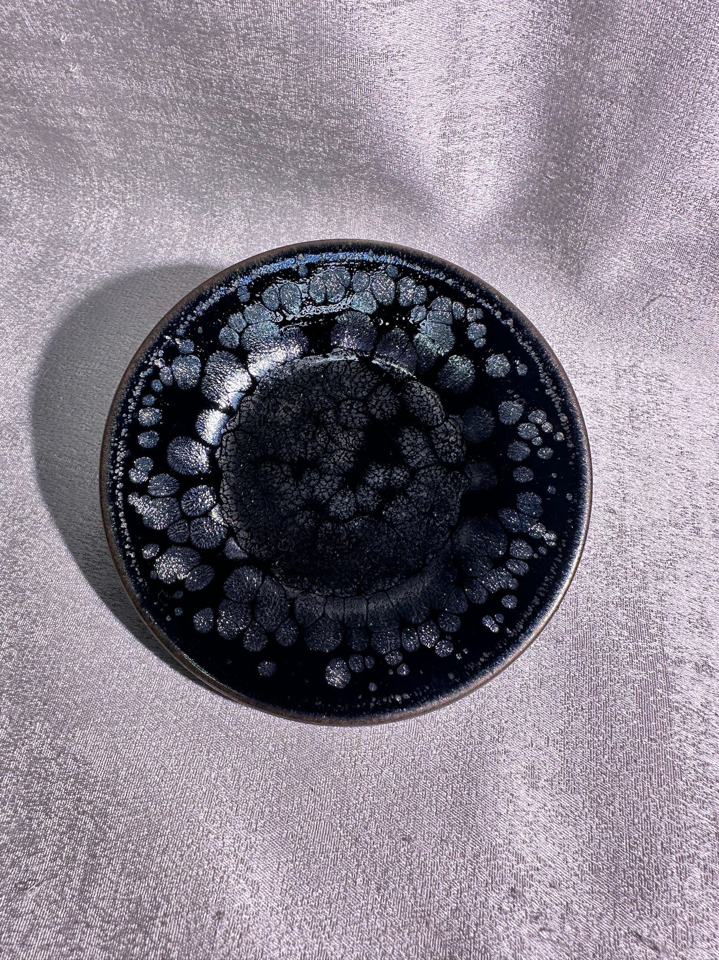 National Treasure Peony, black glaze silver oil droplet peony pattern 3-piece Gadiwan set