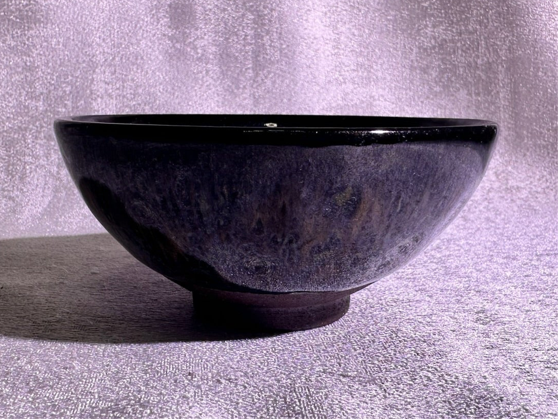 Reserved Cup9-Black glaze kiln transformed mix color flame pattern flat mouth shape cup by WangZhangLiang