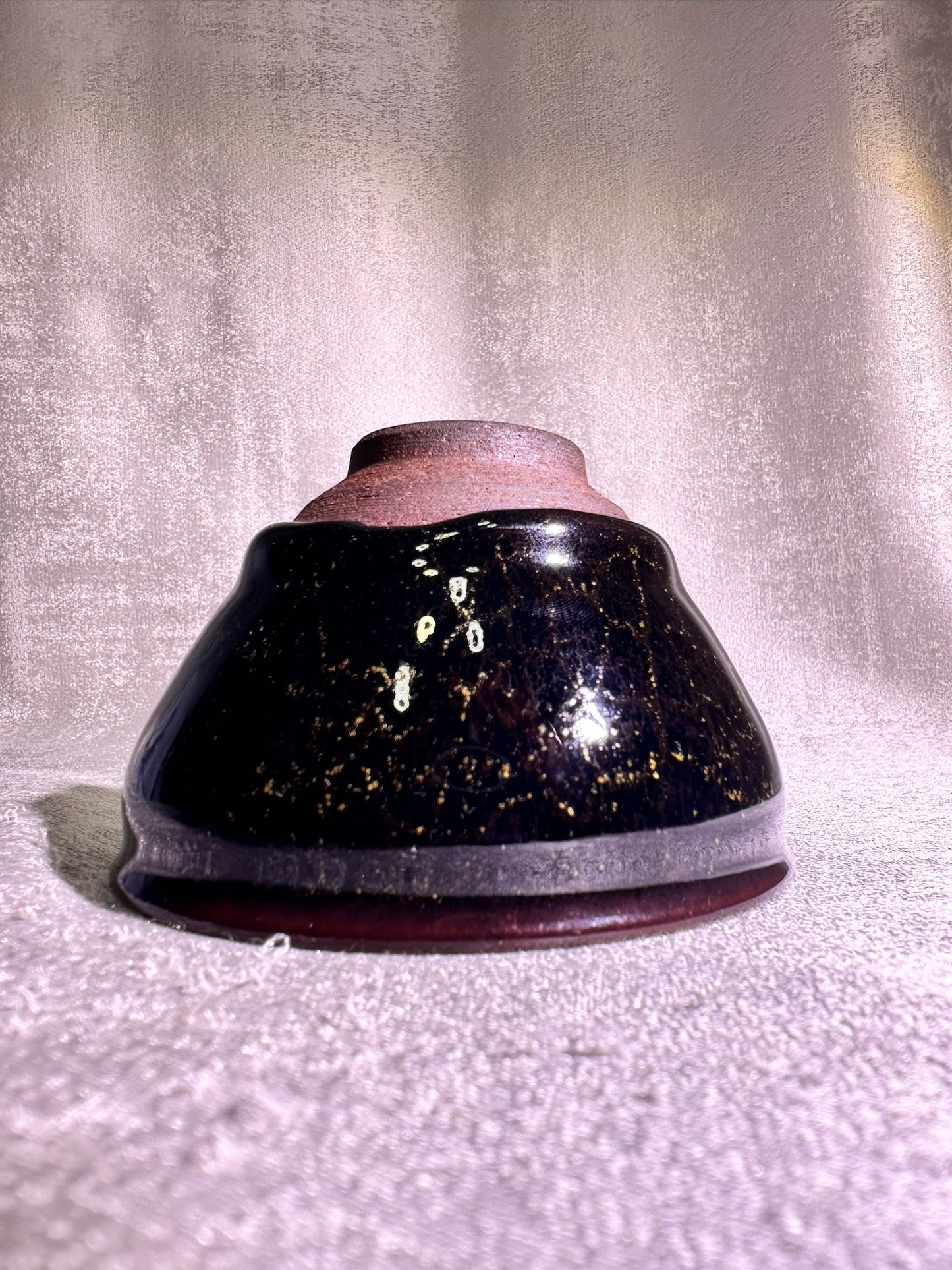 Cup2-Black golden glaze with brown hare’s fur and golden thread pattern, ox-blood rim tied-mouth shape cup