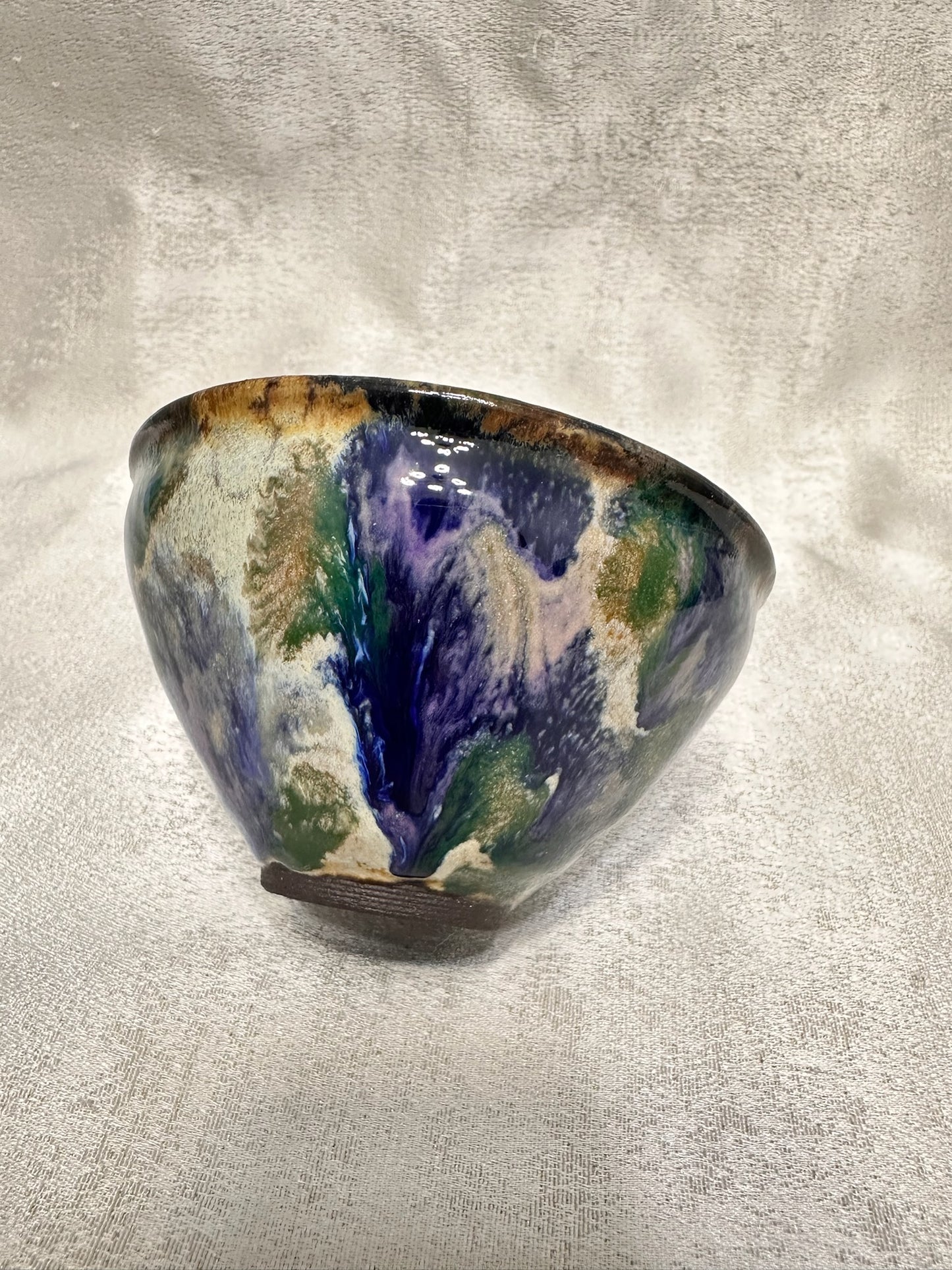 Black glaze kiln transformed multi colored mountain river scenery tied mouth shape cup, XieAiHua