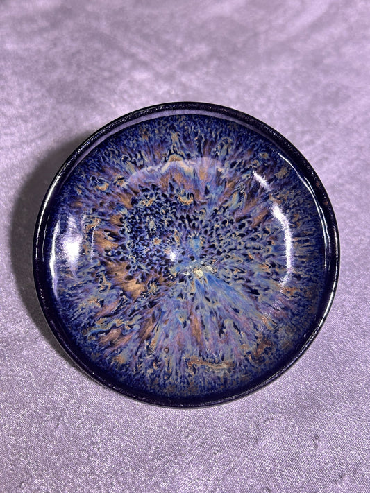 Reserved Cup9-Black glaze kiln transformed mix color flame pattern flat mouth shape cup by WangZhangLiang