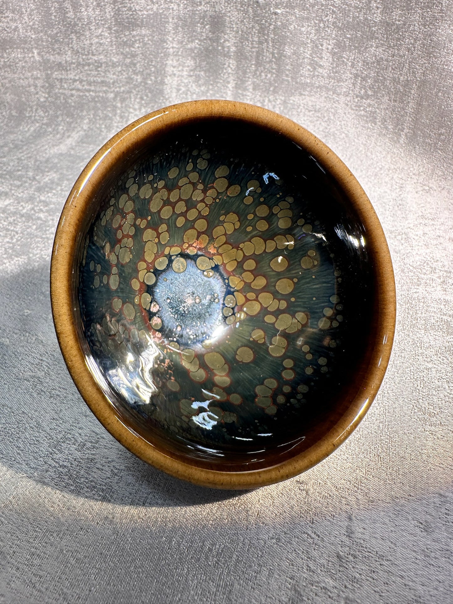 Cup13-Red halo oil droplet Yohen glaze blue hare’s fur Tied mouth Jianzhan cup