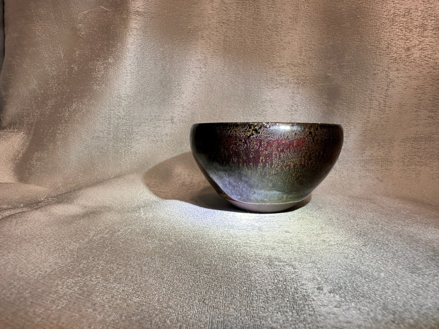 Black ox-blood red glaze orange yellow hare’s fur ‘Bohdi’ pattern monk bowl shape by GuPanHong