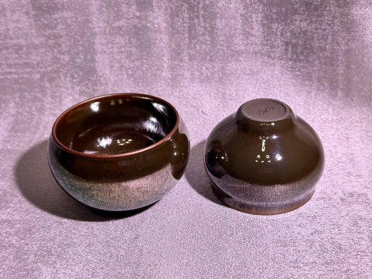 Gourd shape pair cup, brown tea color glaze with colorful hare's fur, XioGuangMing