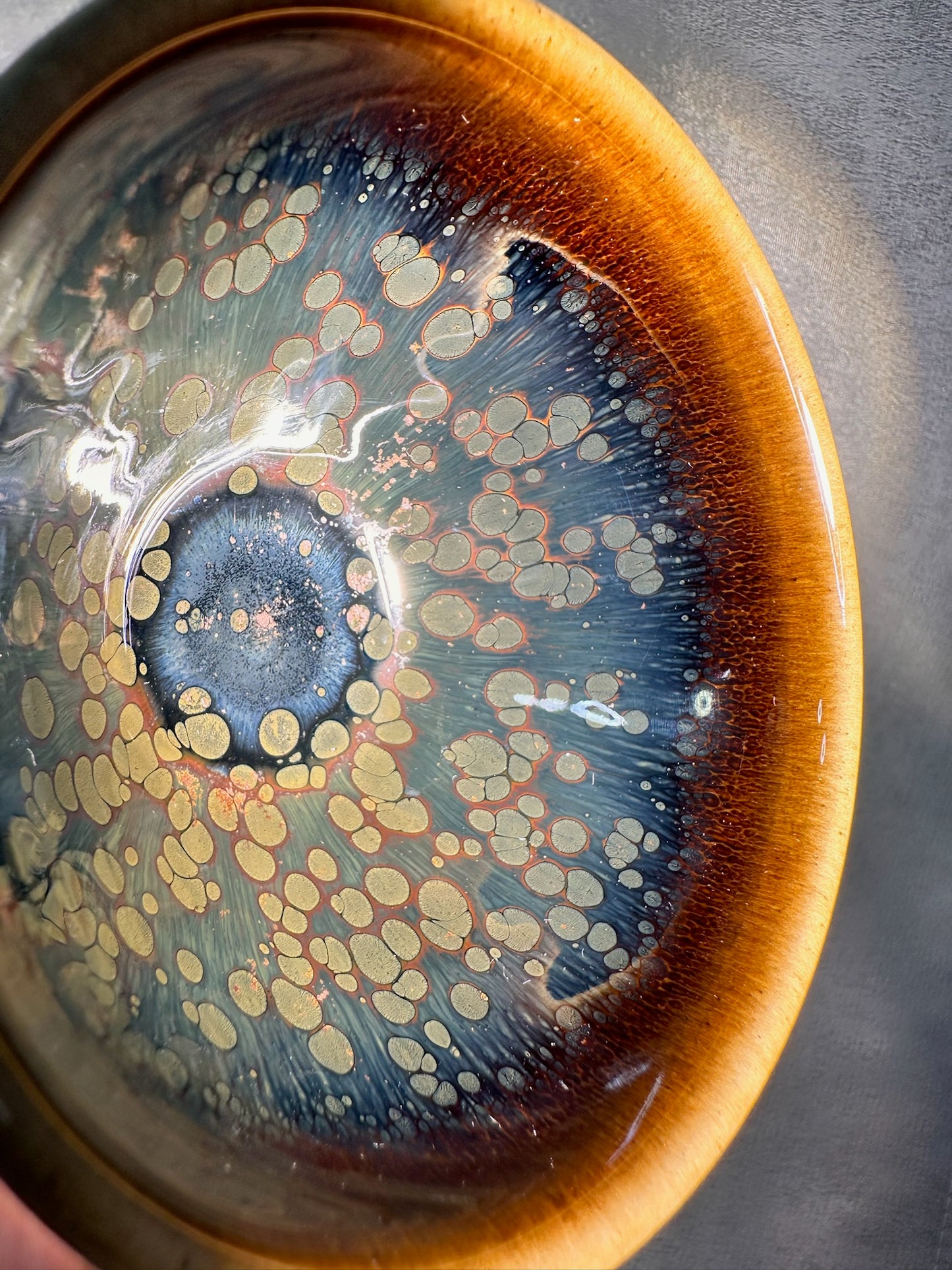 Cup13-Red halo oil droplet Yohen glaze blue hare’s fur Tied mouth Jianzhan cup