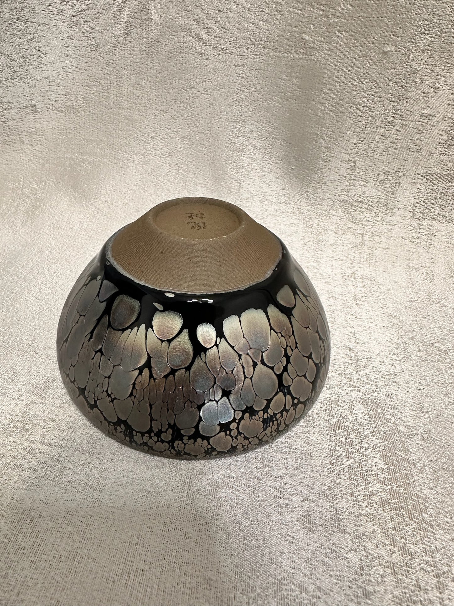Black glaze metallic rose gold oil droplet flower pattern footless monk bowl shape cup, NiTing
