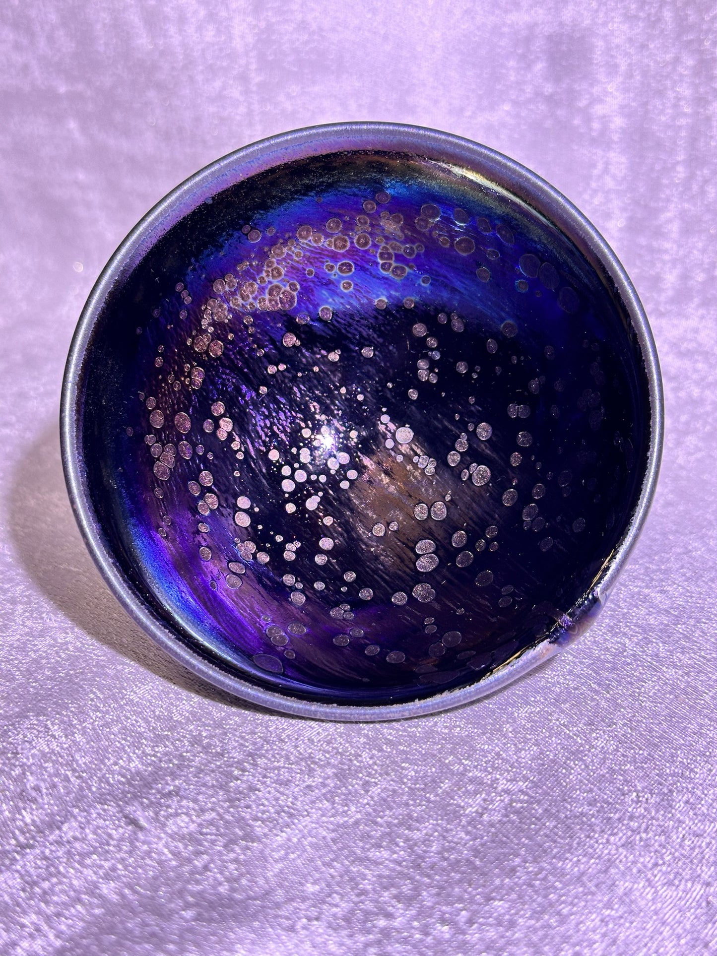 Cup5-Black purple side-firing glaze galaxy purple Yohen oil droplets pattern high foot flat mouth shape cup