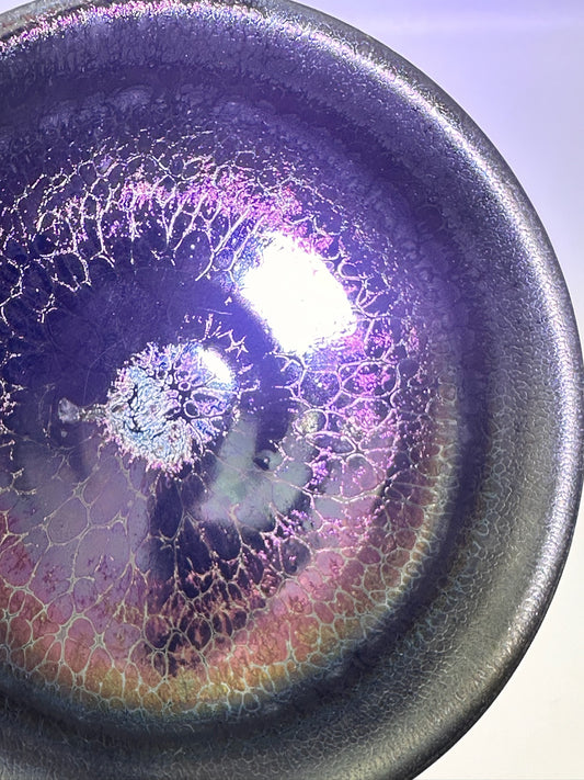 Black gold glaze iridescent color dragon scale oil droplet pattern official’s hat shape cup