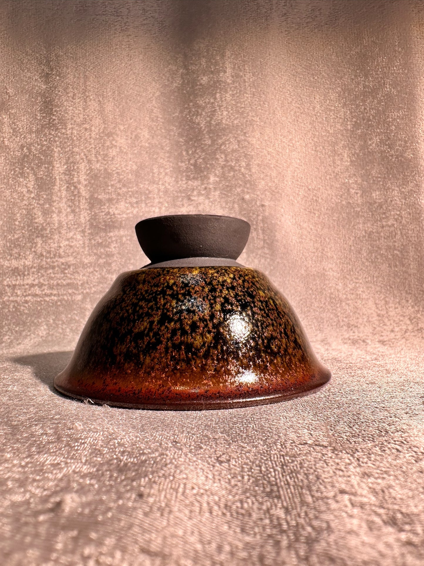 Cup14-Flower moon night pattern black glaze elegant high foot palace bow shape cup