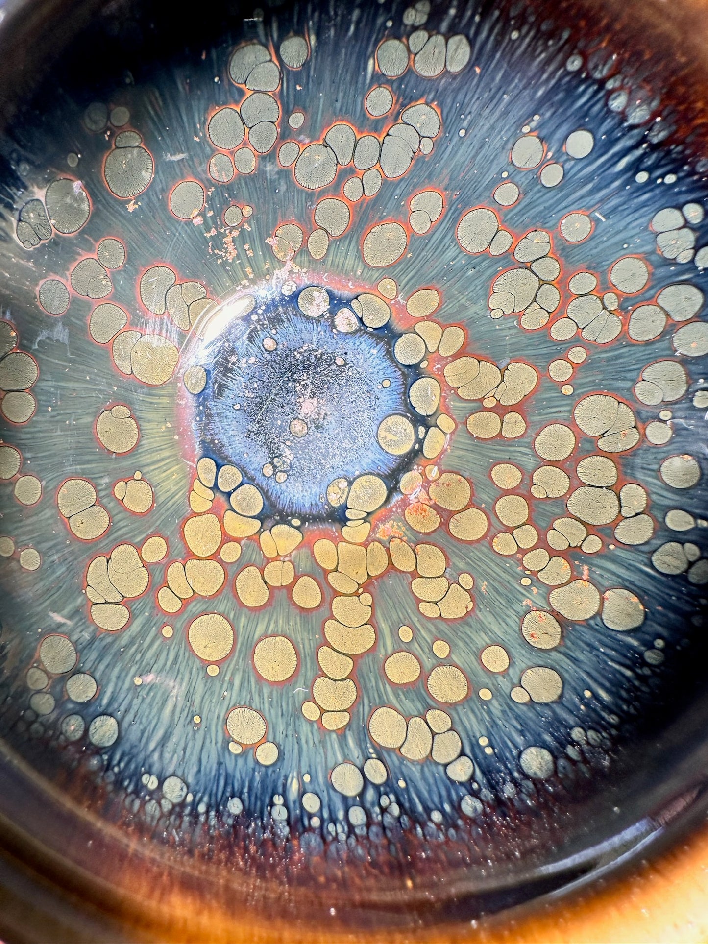 Cup13-Red halo oil droplet Yohen glaze blue hare’s fur Tied mouth Jianzhan cup