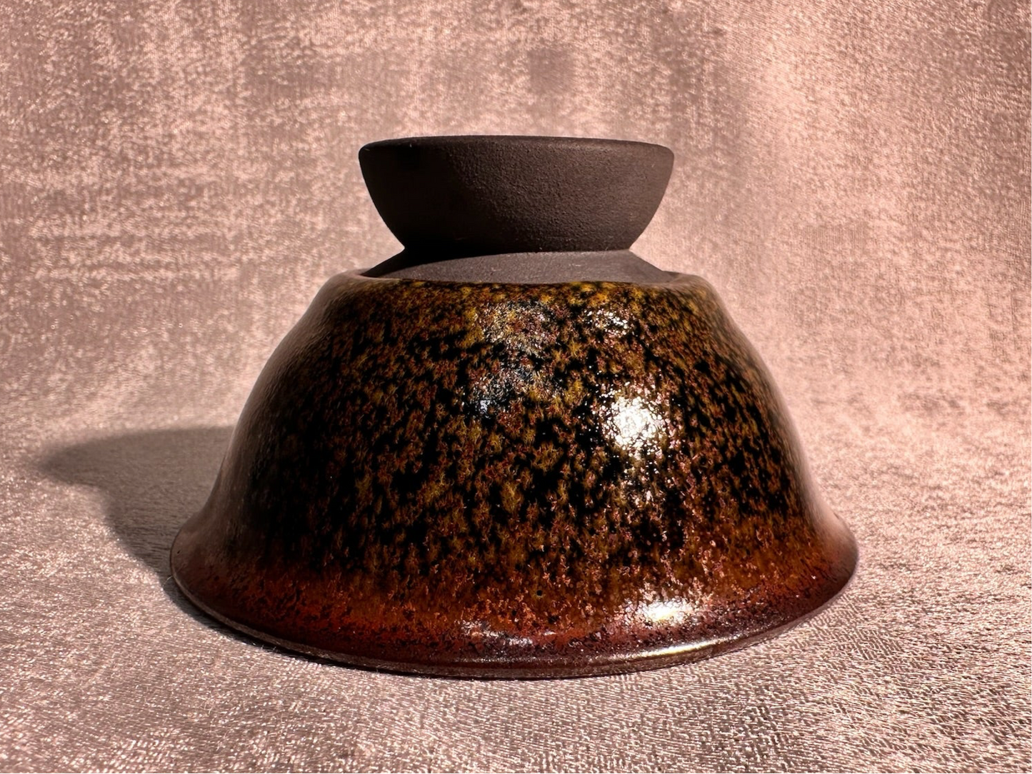Cup14-Flower moon night pattern black glaze elegant high foot palace bow shape cup