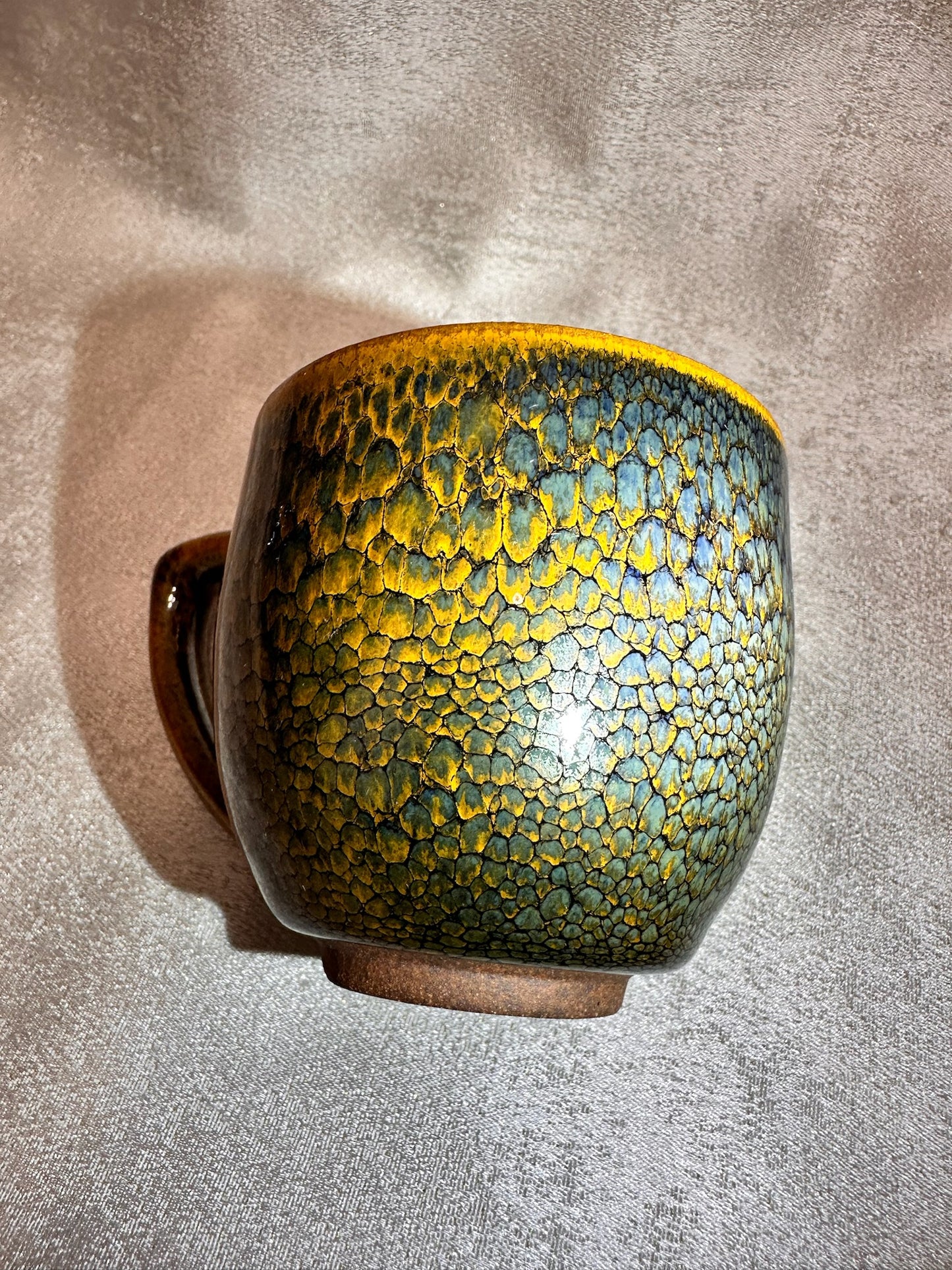 Black glaze green partridge feather pattern golden rim coffee cup mug, limited edition, JiPeiFu