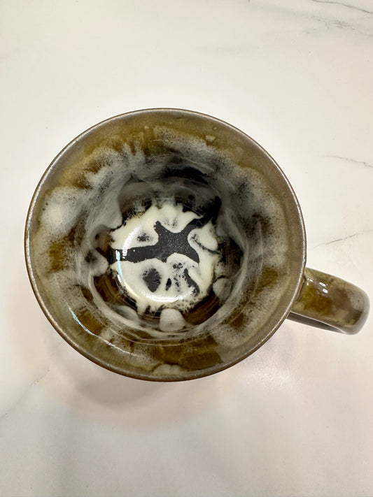 Brown glazed kiln transformed jade-like mountain river scenery coffee mug, XieAiHua