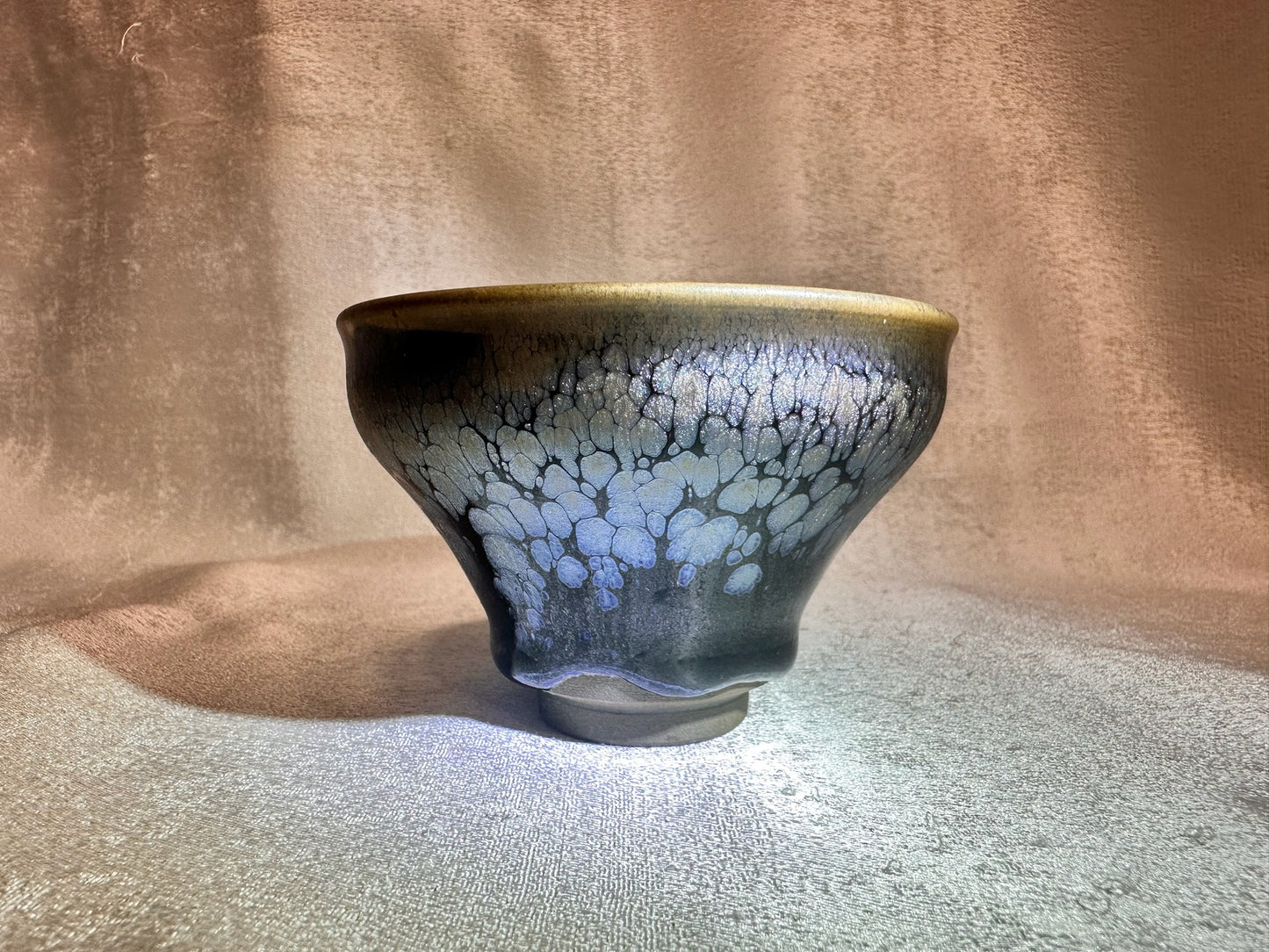 Black glaze silver oil droplet flower pattern magnolia shape cup