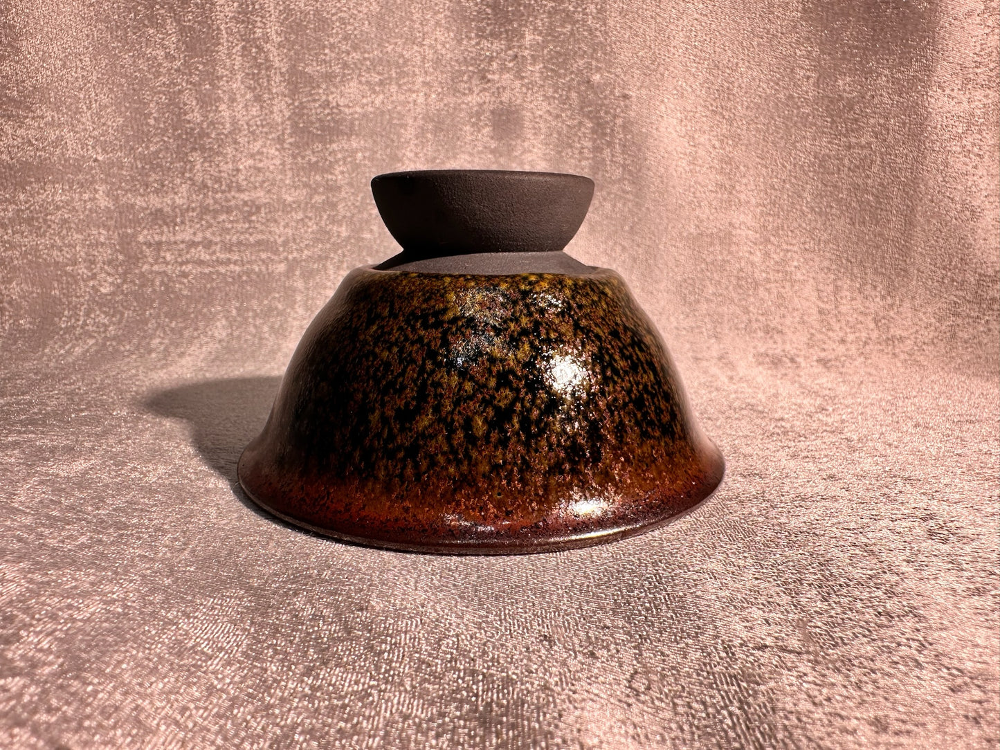Cup14-Flower moon night pattern black glaze elegant high foot palace bow shape cup
