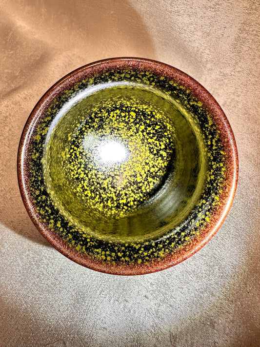 Black glaze oil droplet daisy pattern, ox-blood red rim, tulip shape cup, JinChangXing