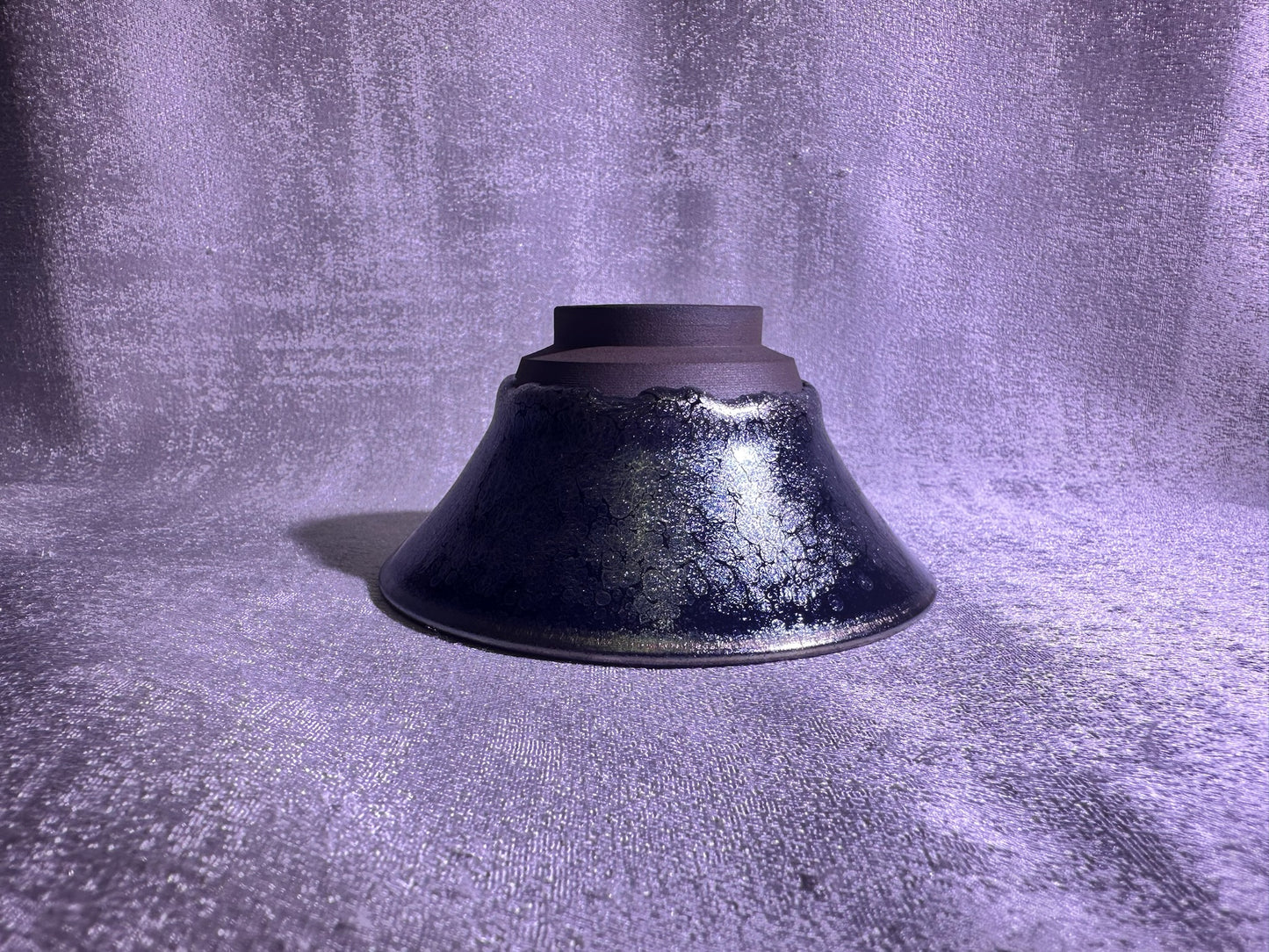 Cup19-Black gold glaze silver oil droplet jelly fish bubbles flare mouth shape cup by YeShiMing