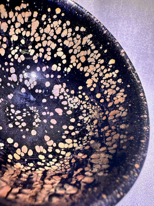 Cup20-Beautiful black glaze with orange and yellow oil droplet pattern XinYun Master bowl shape tea cup by YeShiMing