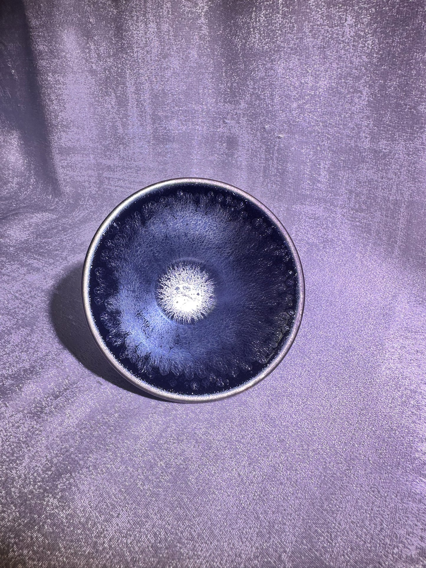 Cup19-Black gold glaze silver oil droplet jelly fish bubbles flare mouth shape cup by YeShiMing