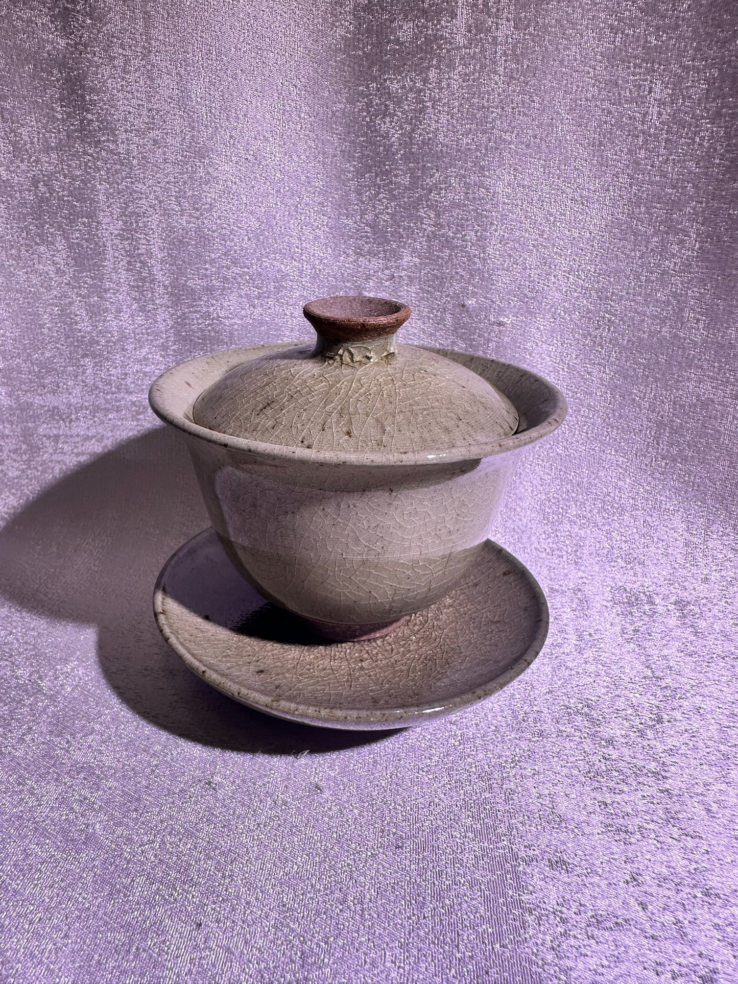 Elegant jade-like glaze 3-piece Gaiwan set, created with aged mud, YangFeiYan