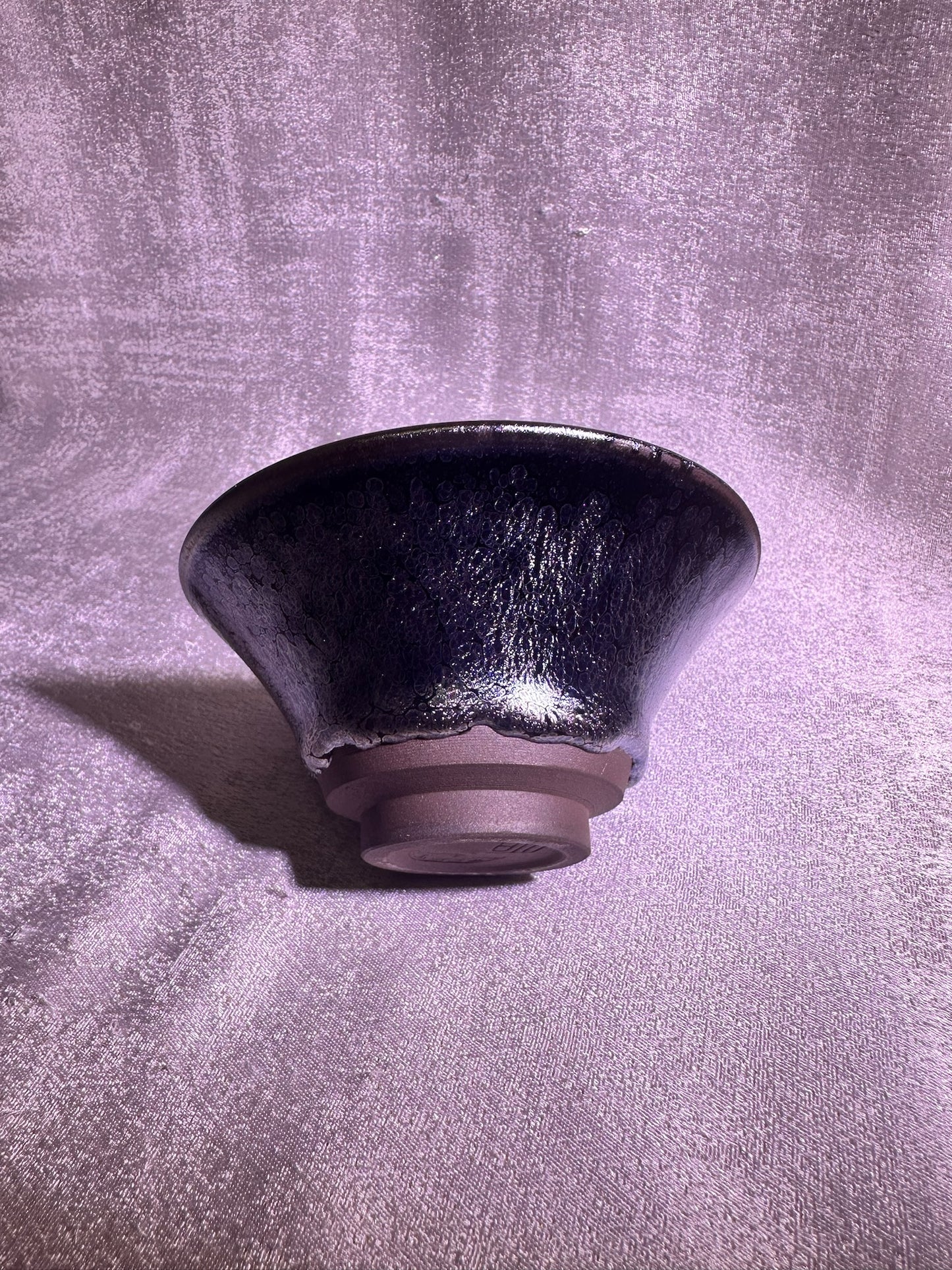 Cup19-Black gold glaze silver oil droplet jelly fish bubbles flare mouth shape cup by YeShiMing