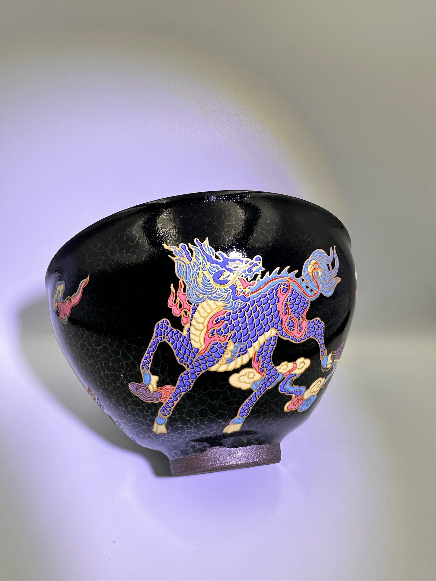133mm*80mm Black glaze silver dragon scale pattern with hand-painting 3 dragons pattern on exterior diancha tea-whisking bowl