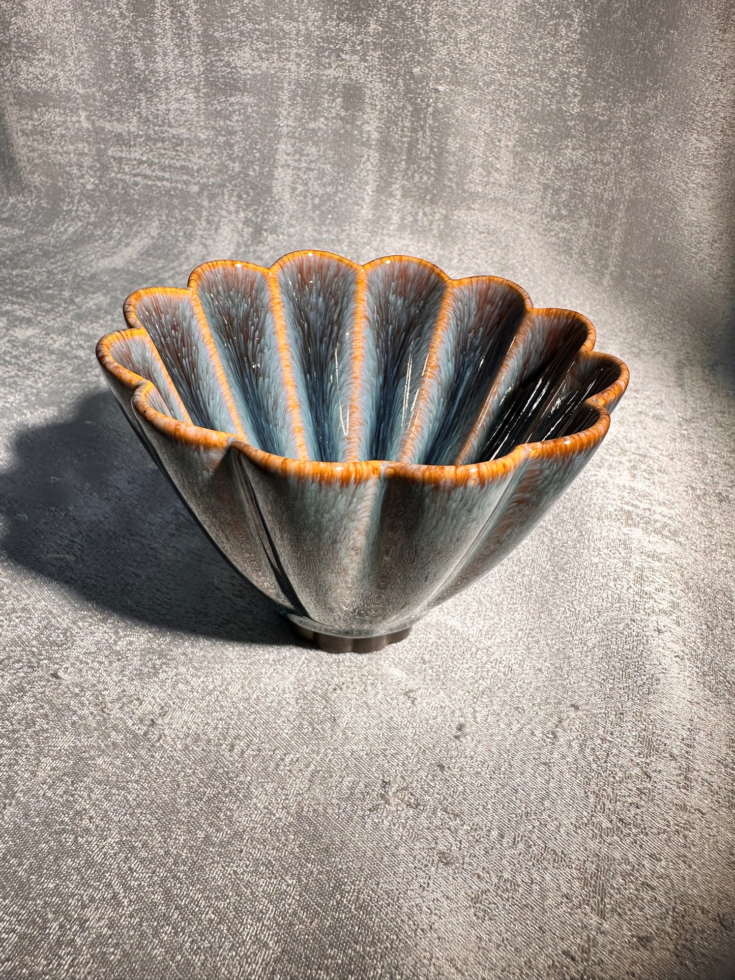 Elegant flower shape tenmoku cup with rabbit fur pattern by YouChao