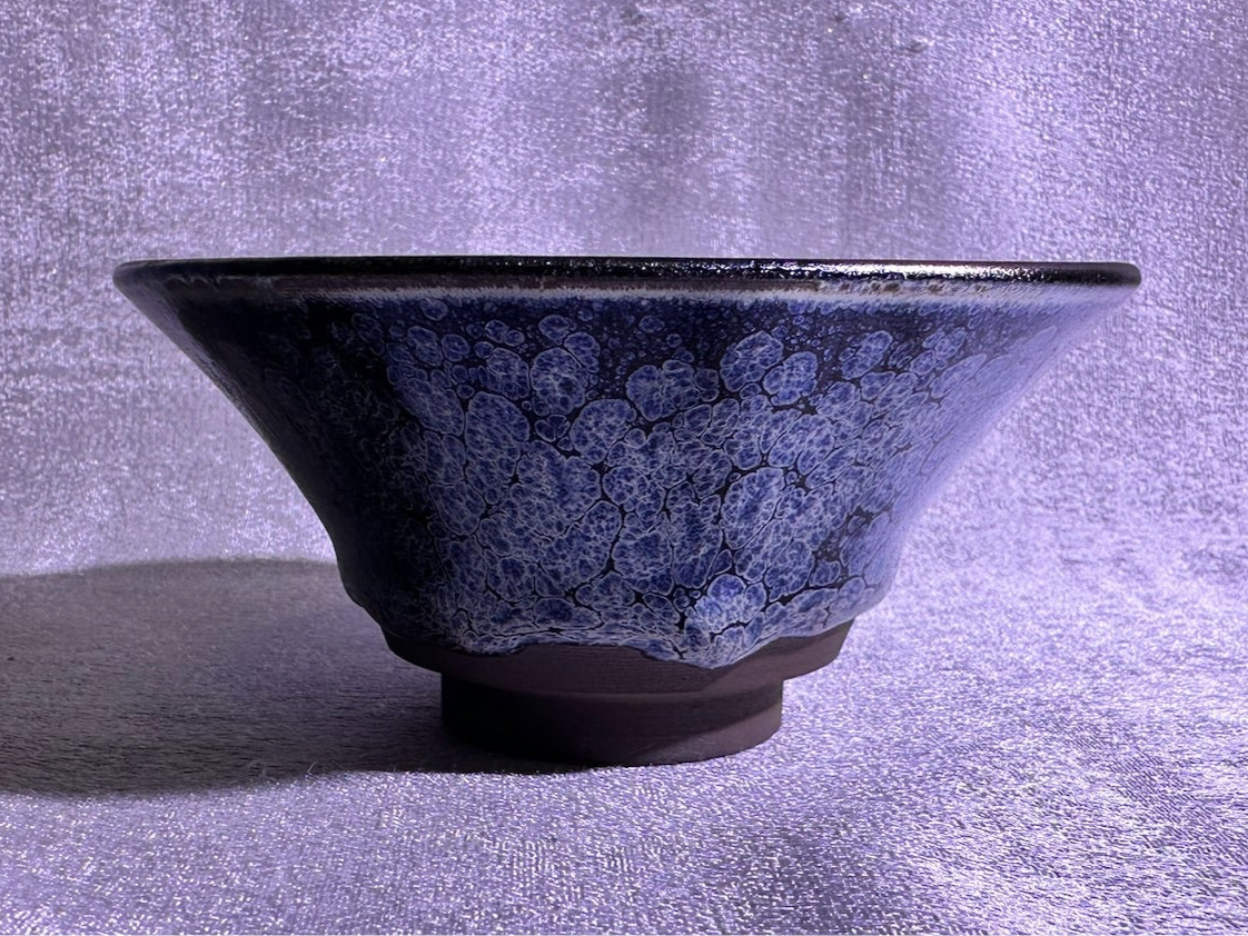 Cup19-Black gold glaze silver oil droplet jelly fish bubbles flare mouth shape cup by YeShiMing