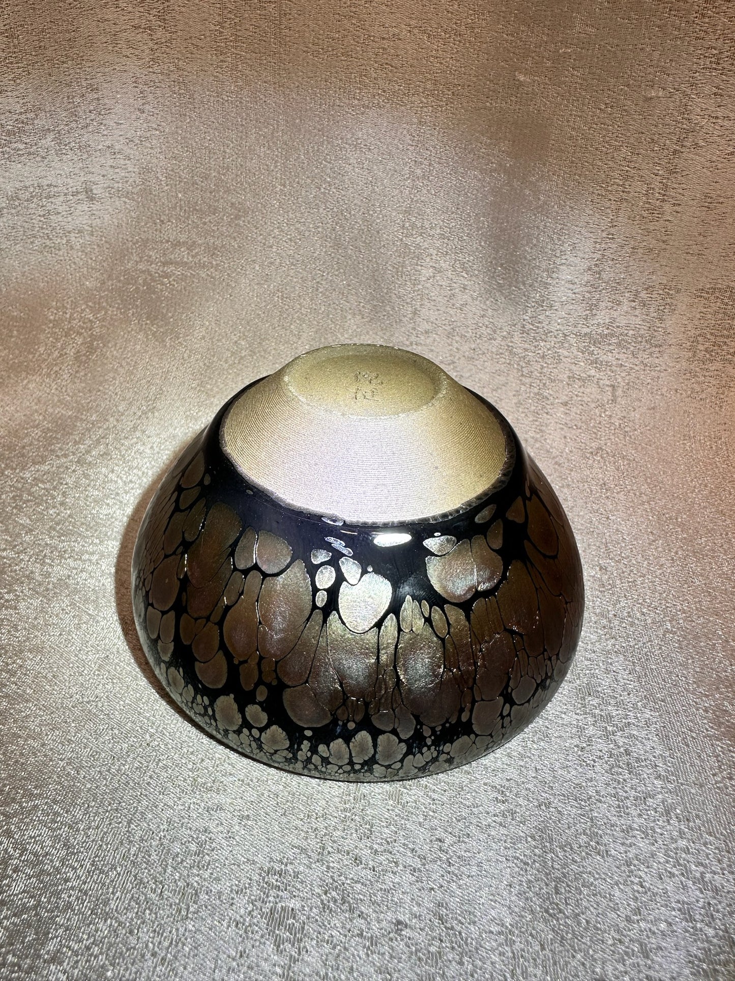 Black glaze metallic rose gold oil droplet flower pattern footless monk bowl shape cup, NiTing