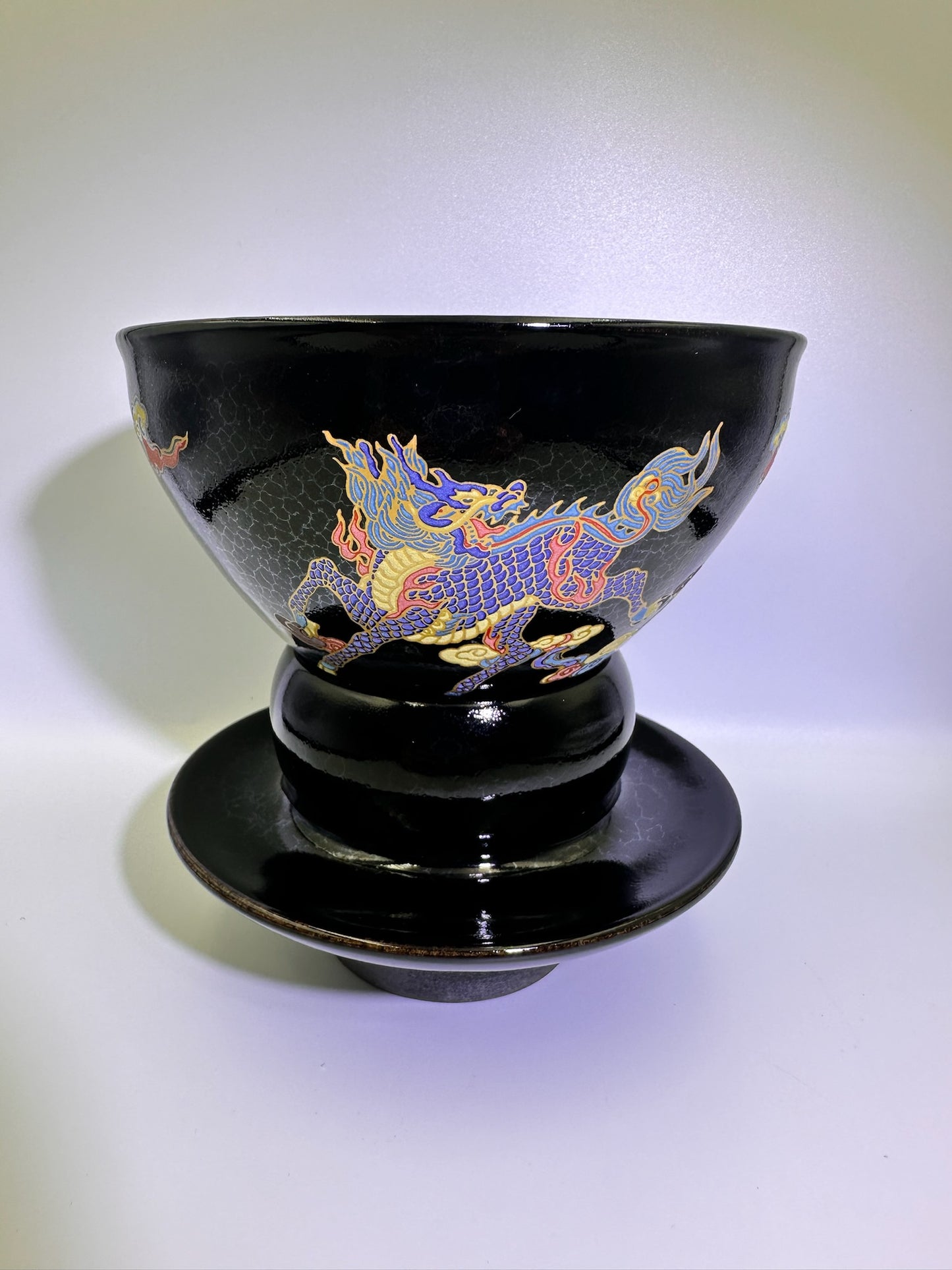 133mm*80mm Black glaze silver dragon scale pattern with hand-painting 3 dragons pattern on exterior diancha tea-whisking bowl