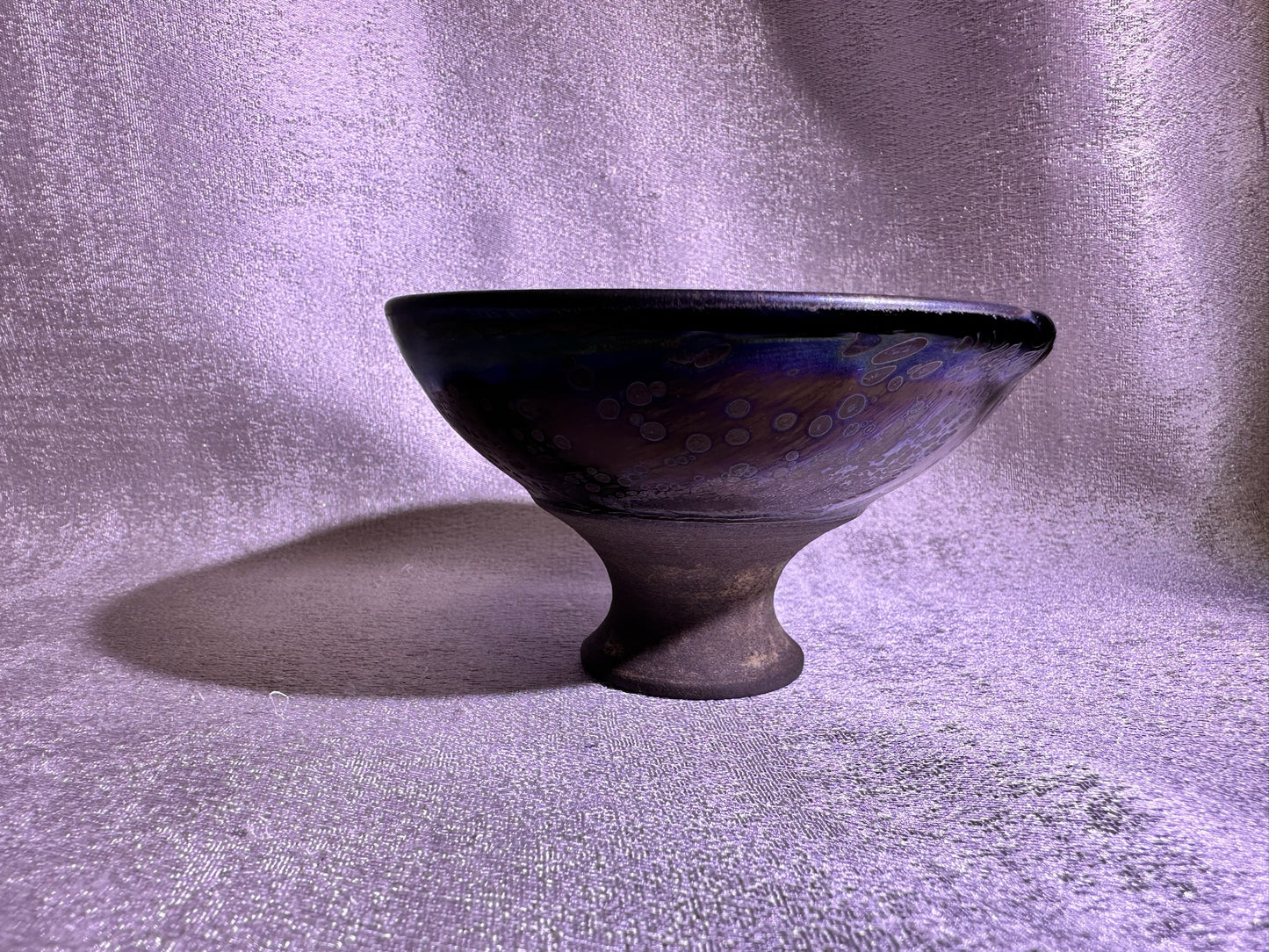 Cup5-Black purple side-firing glaze galaxy purple Yohen oil droplets pattern high foot flat mouth shape cup