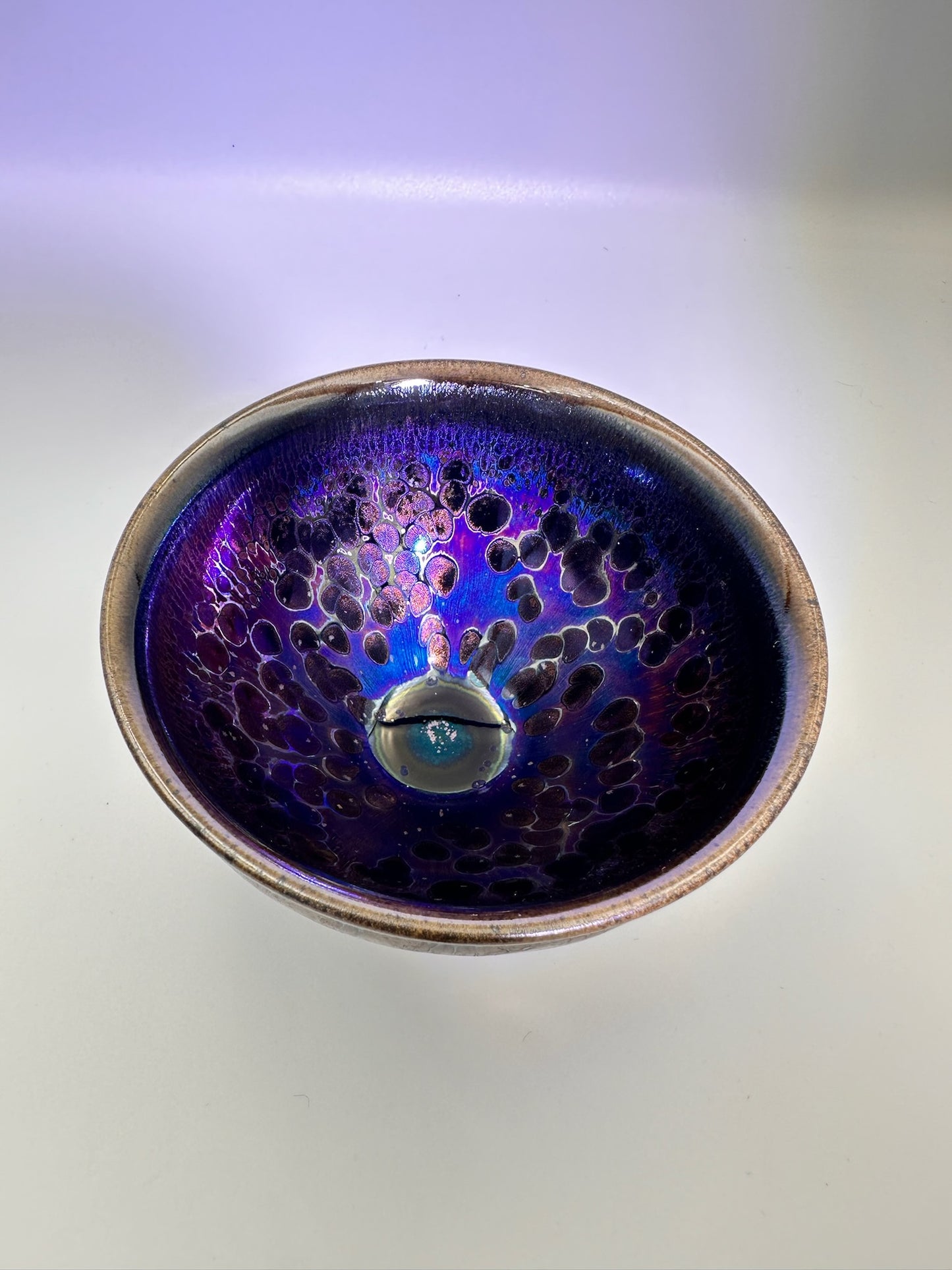 Black glaze galaxy purple Yohen oil droplet tied mouth shape cup, FangXiaoMing