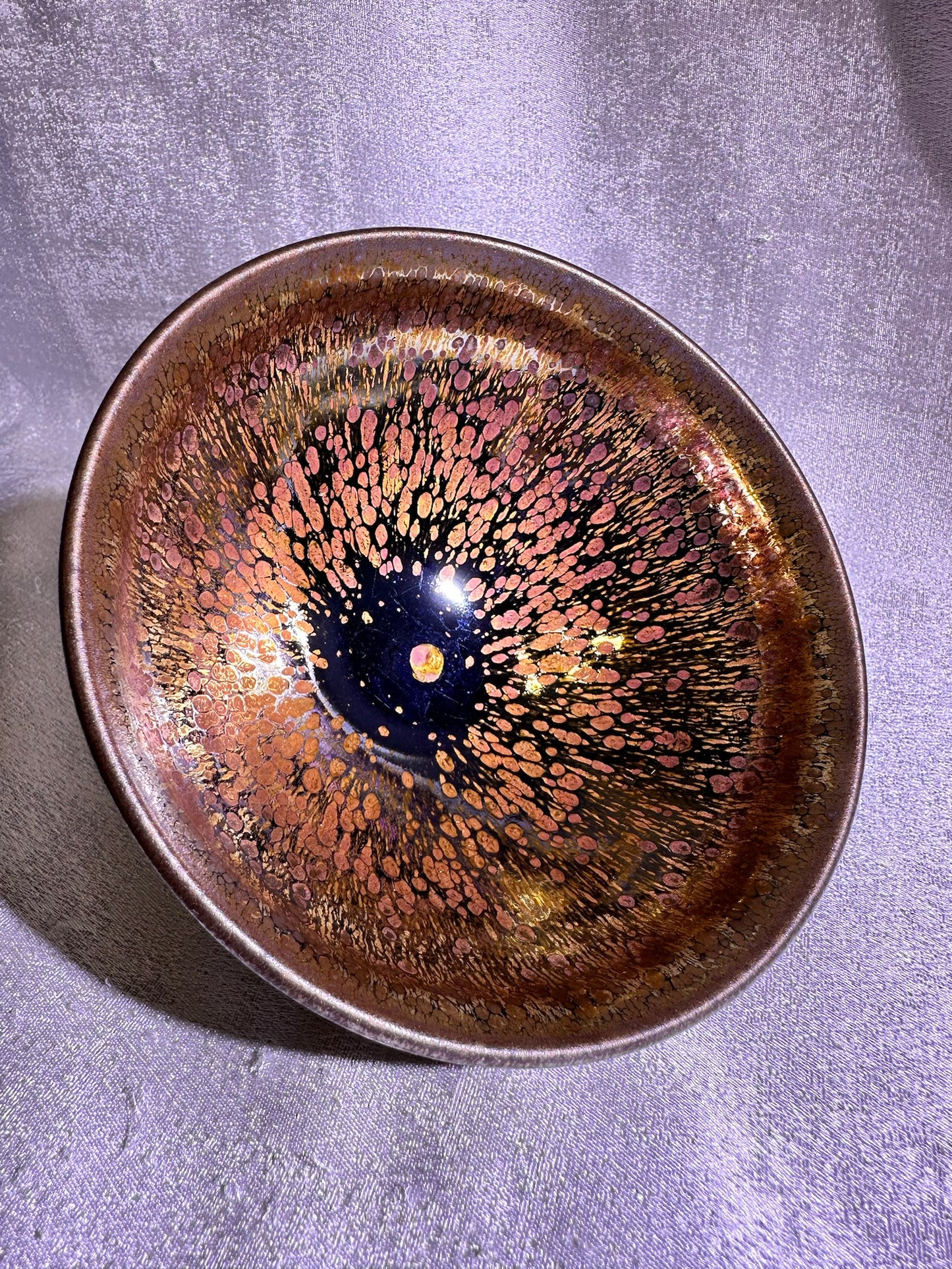Cup6-Mirror-like silver glaze orange yellow golden oil droplets and hare’s fur pattern Diancha tea whisking bowl