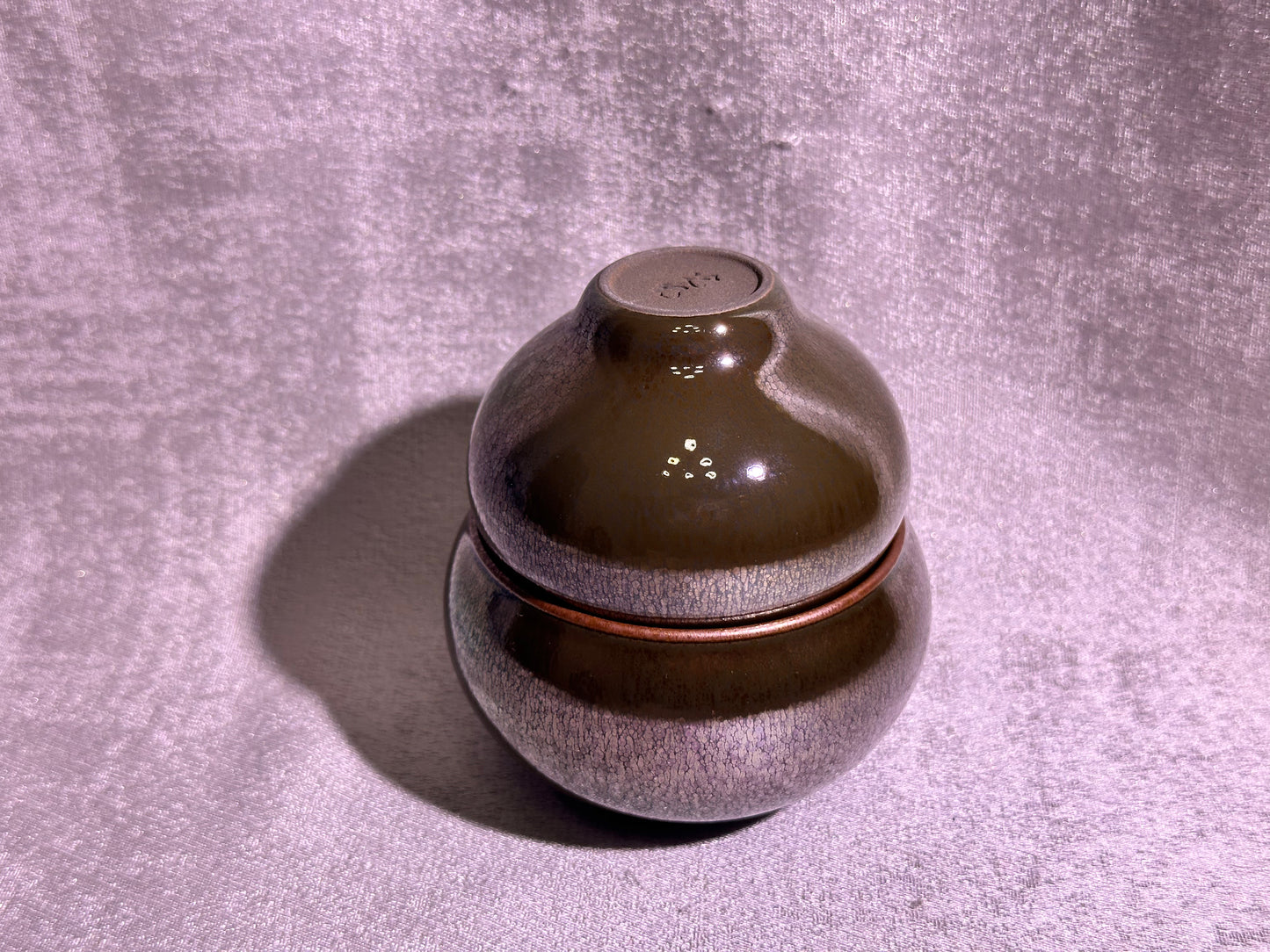 Gourd shape pair cup, brown tea color glaze with colorful hare's fur, XioGuangMing
