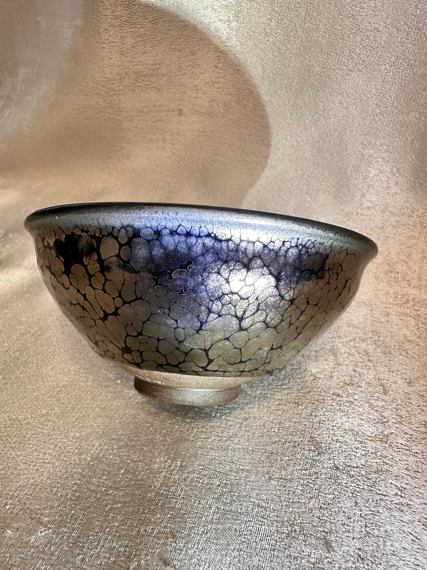 Black glaze strong crystallized golden oil droplet pattern official’s hat shape cup, YangJianHua