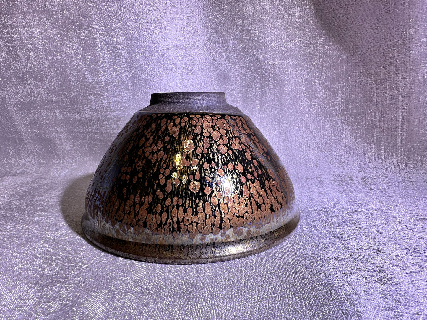 Cup6-Mirror-like silver glaze orange yellow golden oil droplets and hare’s fur pattern Diancha tea whisking bowl