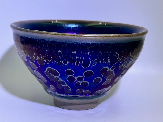 Black glaze galaxy purple Yohen oil droplet tied mouth shape cup, FangXiaoMing