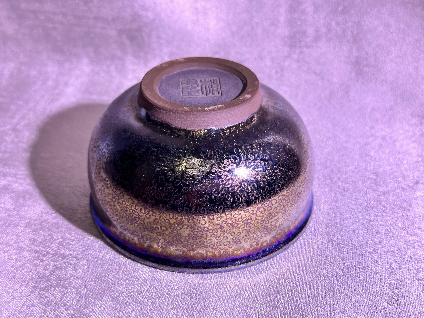 Cup4-Mirror-like silver glaze orange yellow bubble oil droplets pattern incense burner shape cup by ZhaoShuQuan