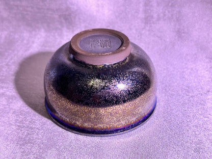 Cup4-Mirror-like silver glaze orange yellow bubble oil droplets pattern incense burner shape cup by ZhaoShuQuan
