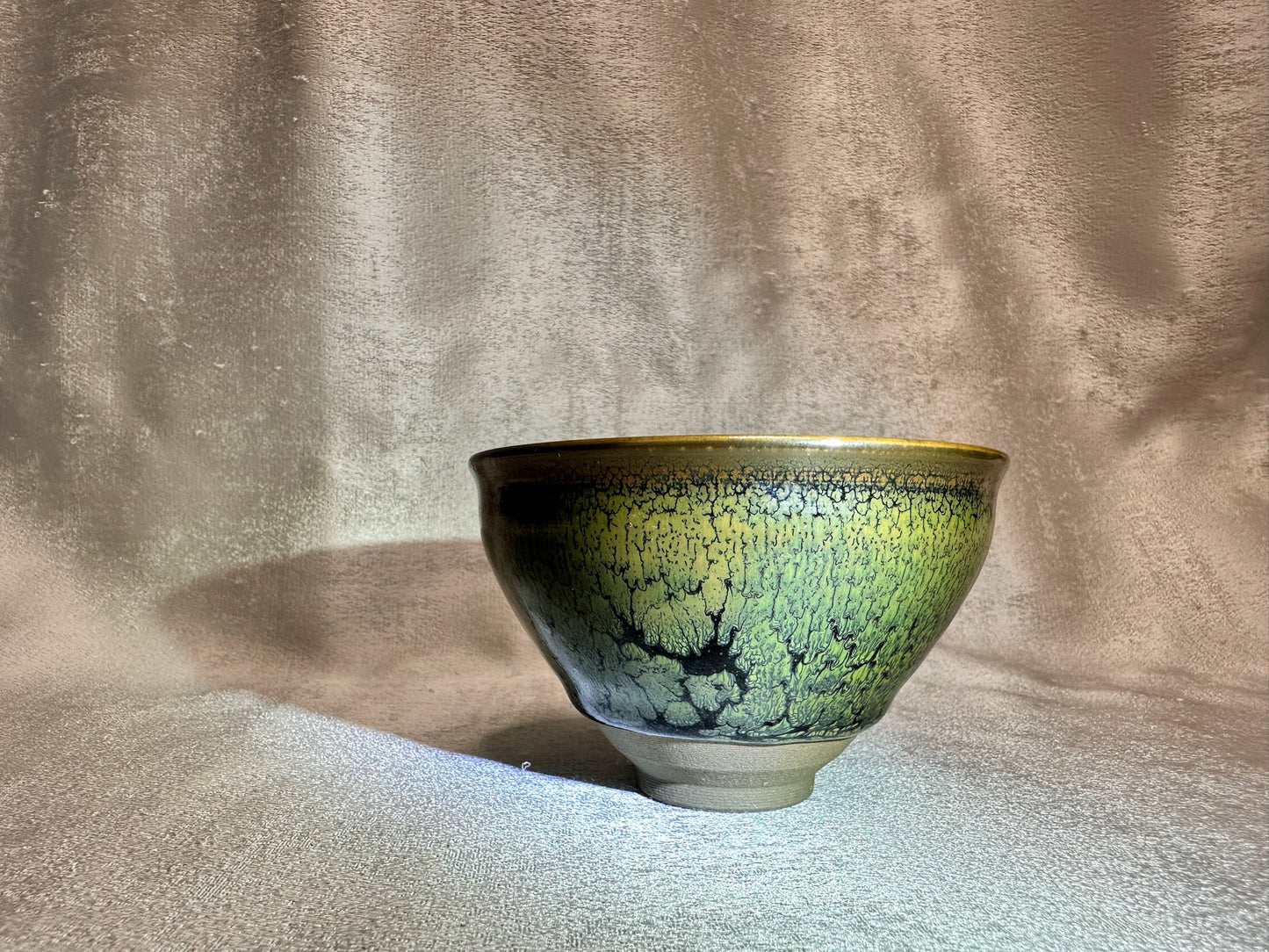 Black glaze green partridge feather pattern tied mouth shape cup, JiPeiFu