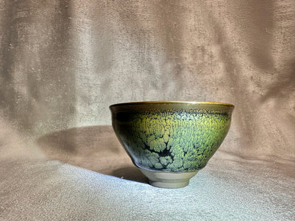 Black glaze green partridge feather pattern tied mouth shape cup, JiPeiFu