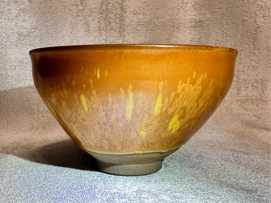 Orange glaze yellow orange hare’s fur and crystallized flower pattern tied mouth shape cup, GuPanHong