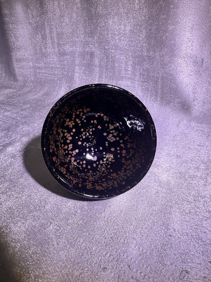 Cup20-Beautiful black glaze with orange and yellow oil droplet pattern XinYun Master bowl shape tea cup by YeShiMing
