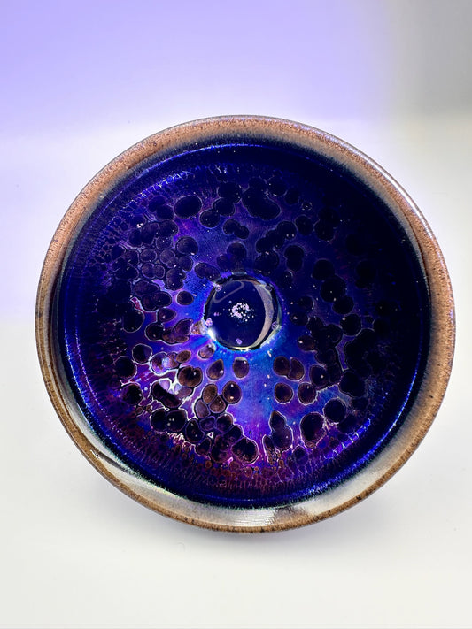 Black glaze galaxy purple Yohen oil droplet tied mouth shape cup, FangXiaoMing