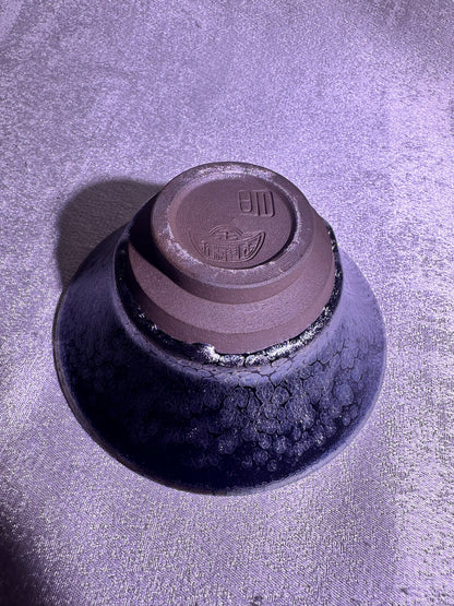 Cup19-Black gold glaze silver oil droplet jelly fish bubbles flare mouth shape cup by YeShiMing