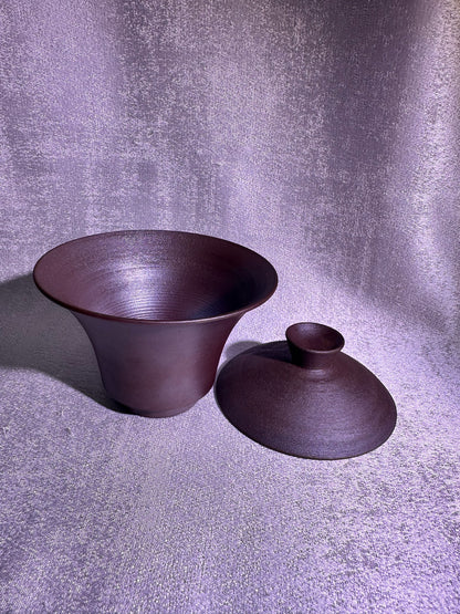 Unglazed 2-piece Gaiwan set open mouth shape, plain and unpolished