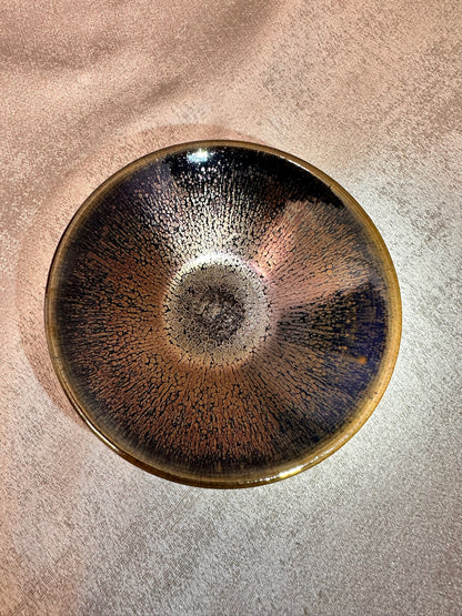 Black gold glaze rose gold oil droplet pattern short straw hat shape cup