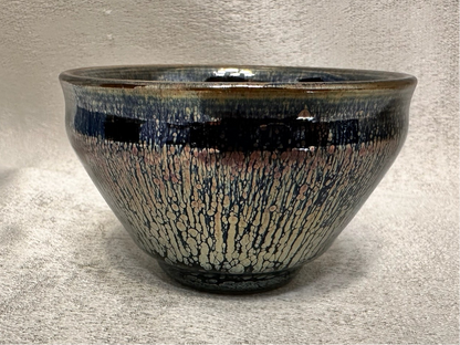 Black gold glaze rose gold multi colored oil droplet pattern tied mouth shape cup