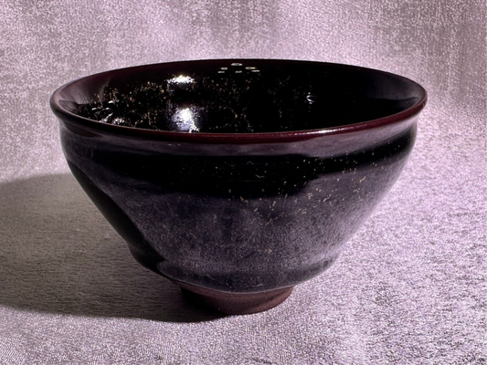 Cup2-Black golden glaze with brown hare’s fur and golden thread pattern, ox-blood rim tied-mouth shape cup